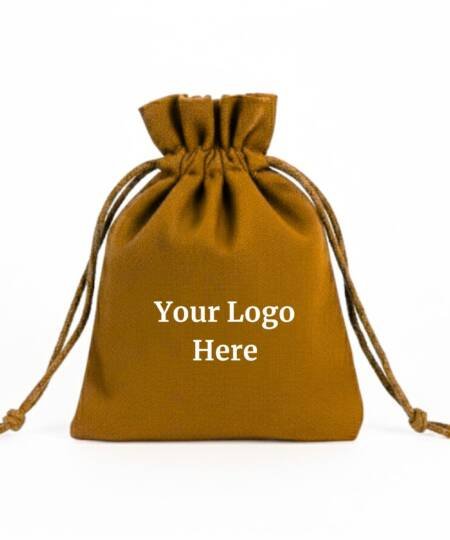Bronze Accent Cotton Drawstring Pouches with Custom Logo - 100 Pcs
