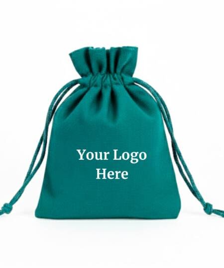 Peacock Blue Cotton Drawstring Pouches with Custom Logo - 100 Pcs