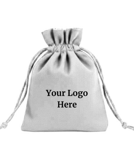 Pearl White Cotton Drawstring Pouches with Custom Logo - 100 Pcs
