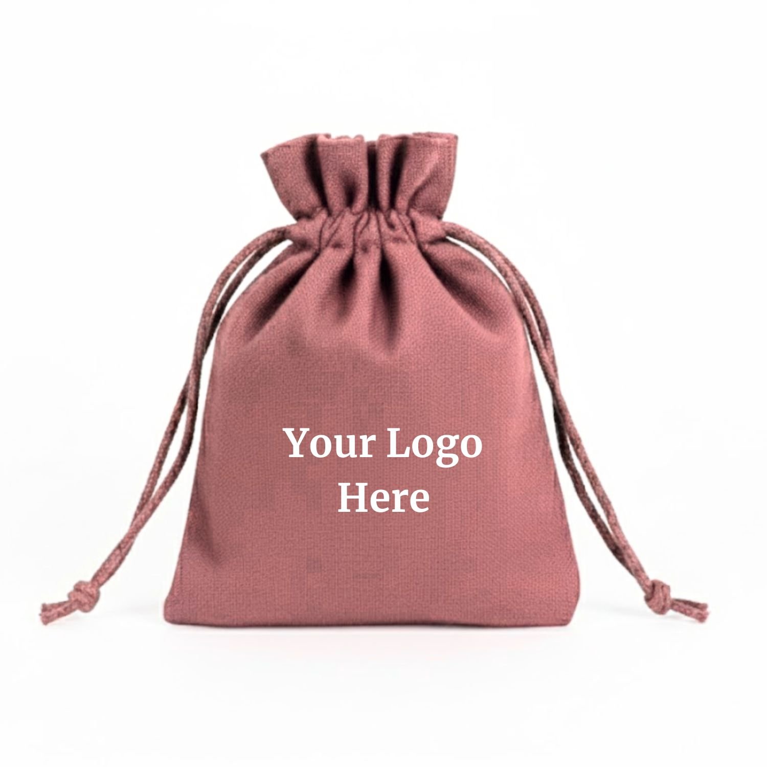 Rose Quartz Cotton Drawstring Pouches with Custom Logo - 100 Pcs
